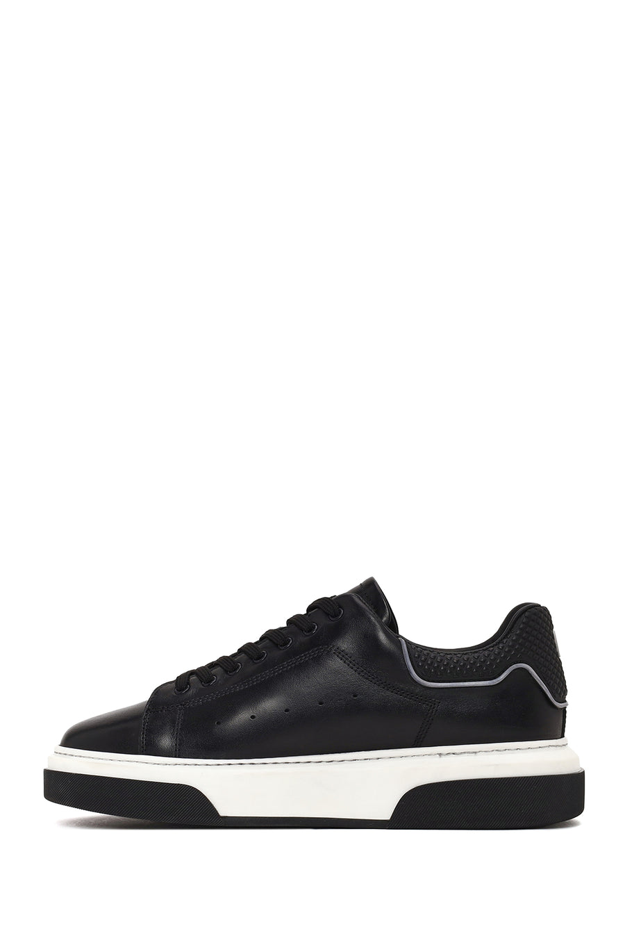 Erkek Siyah Bağcıklı Kalın Tabanlı Deri Sneaker