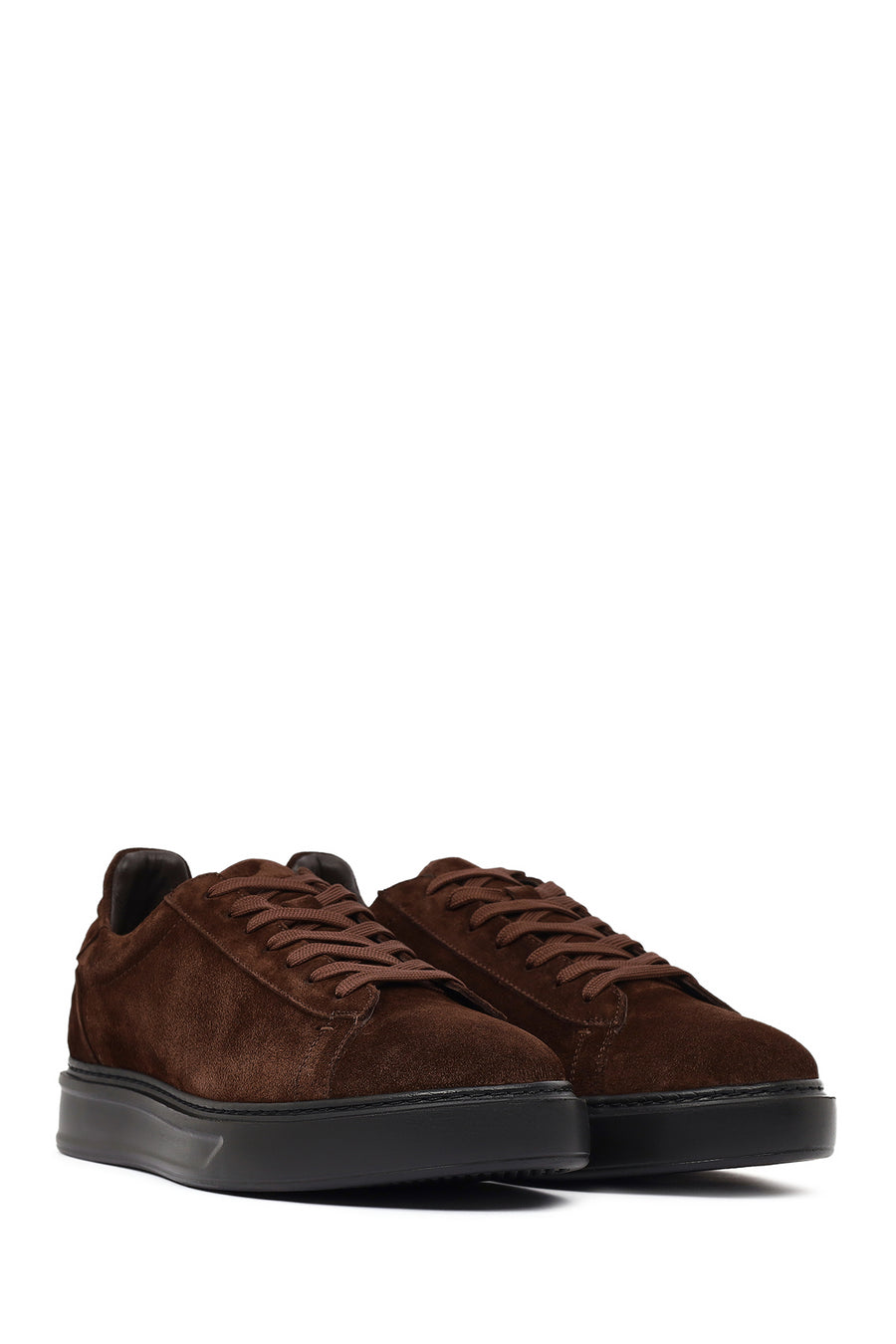 Men's Brown Lace-Up Suede Leather Sneakers