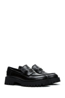 Women's Black Leather Masculine Loafer | Derimod