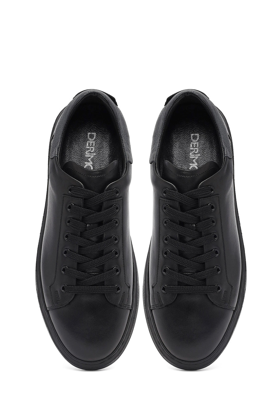 Men's Black Lace-Up Thick Sole Leather Sneakers
