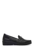 Woman Black Buckled Wedge Heel Leather Loafer | Derimod