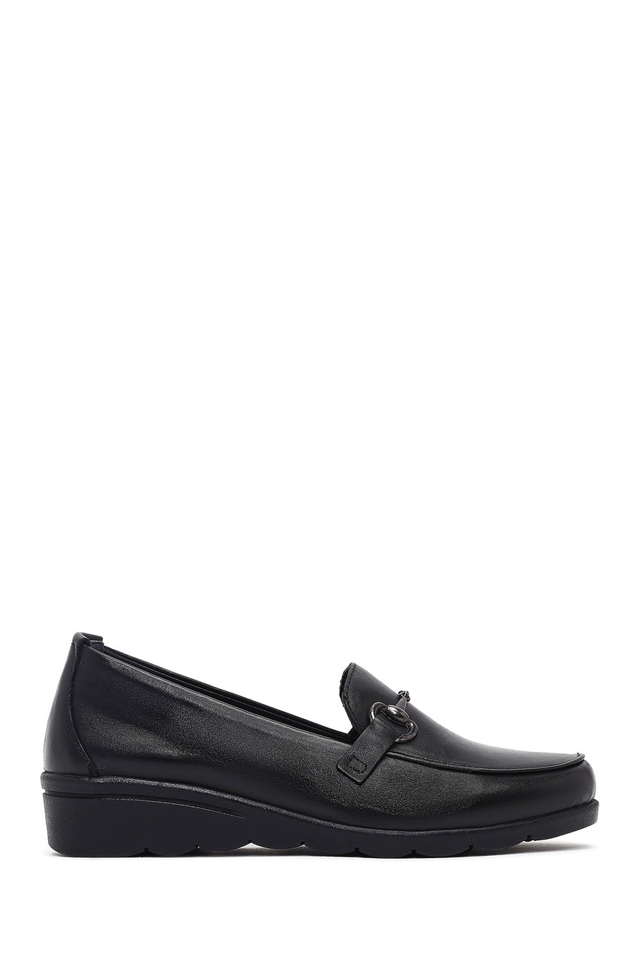 Woman Black Buckled Wedge Heel Leather Loafer AF410001DV | Derimod
