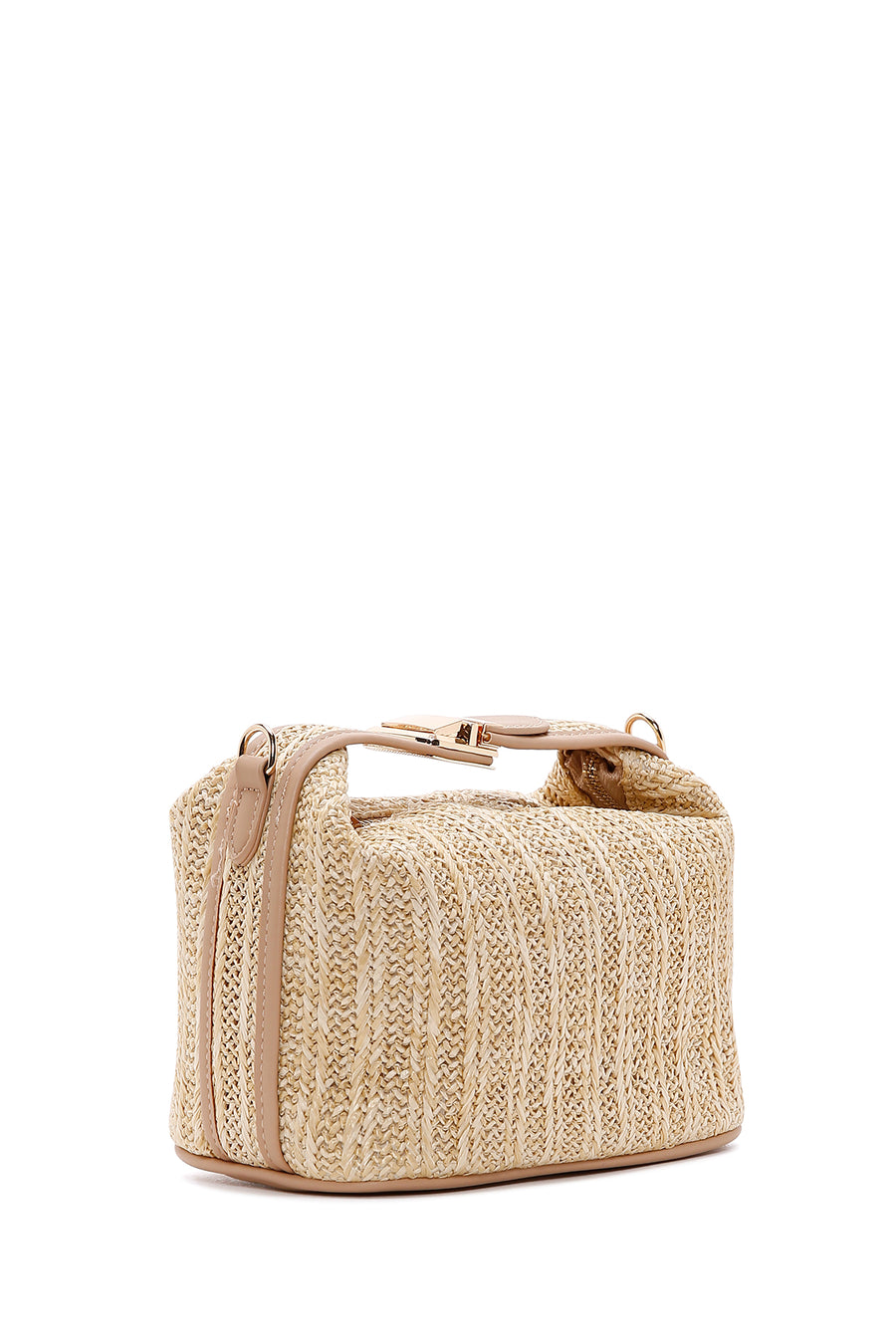 Women's Beige Long Strap Straw Shoulder Bag