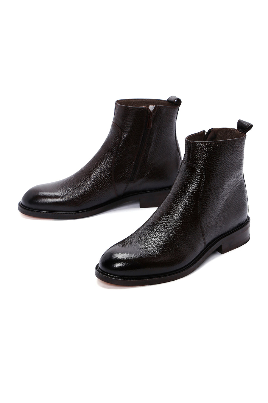 Men's Brown Zippered Leather Casual Boots