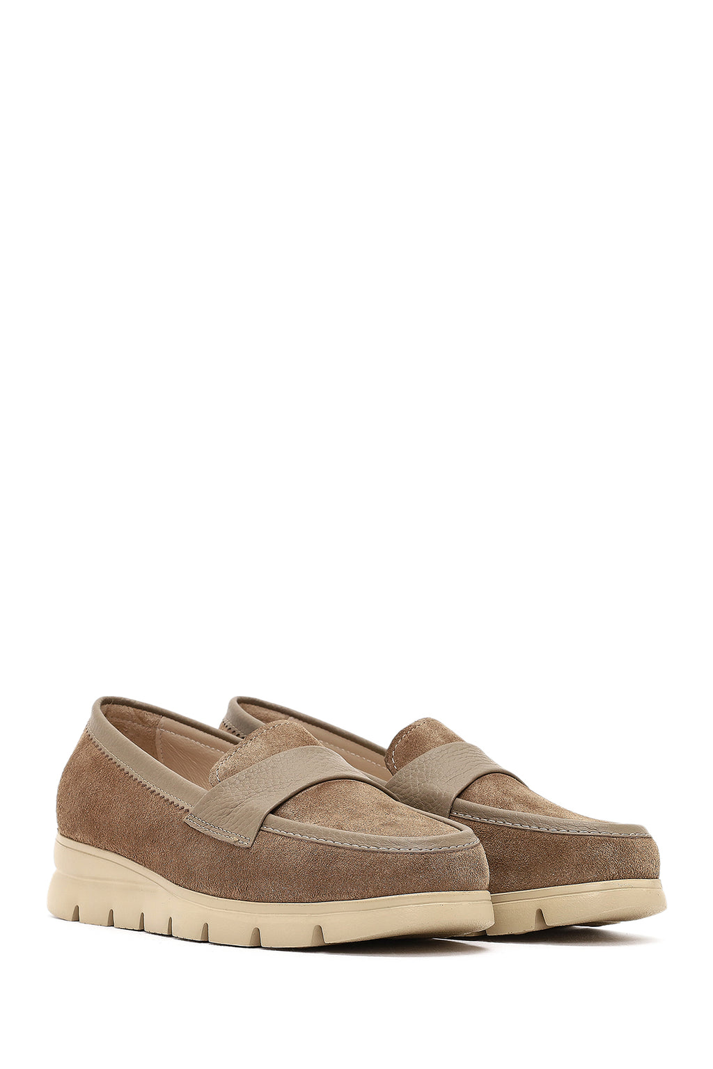 Kadın Vizon Kalın Tabanlı Süet Deri Comfort Loafer