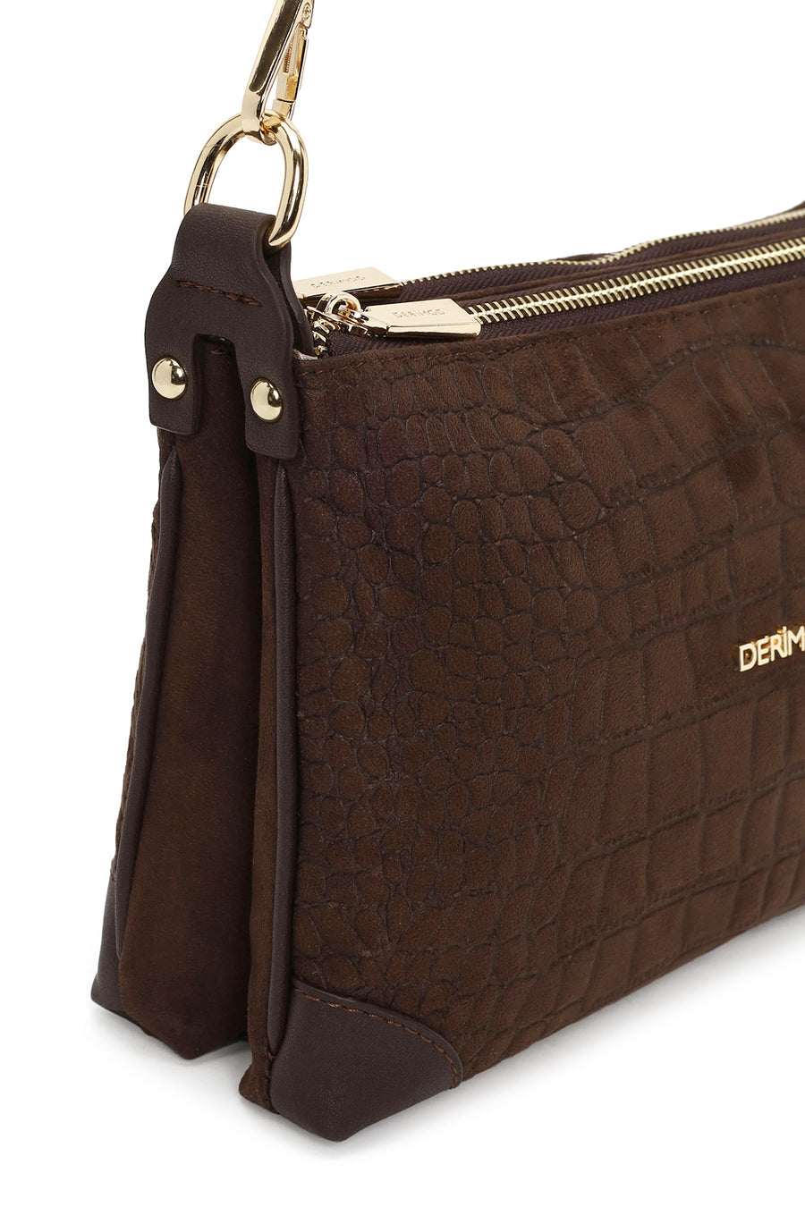 Woman Brown Printed Long-Strap Suede Shoulder Bag