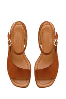 Woman Dark Powder Ankle-Buckle Low-Heel Suede Leather Sandals | Derimod