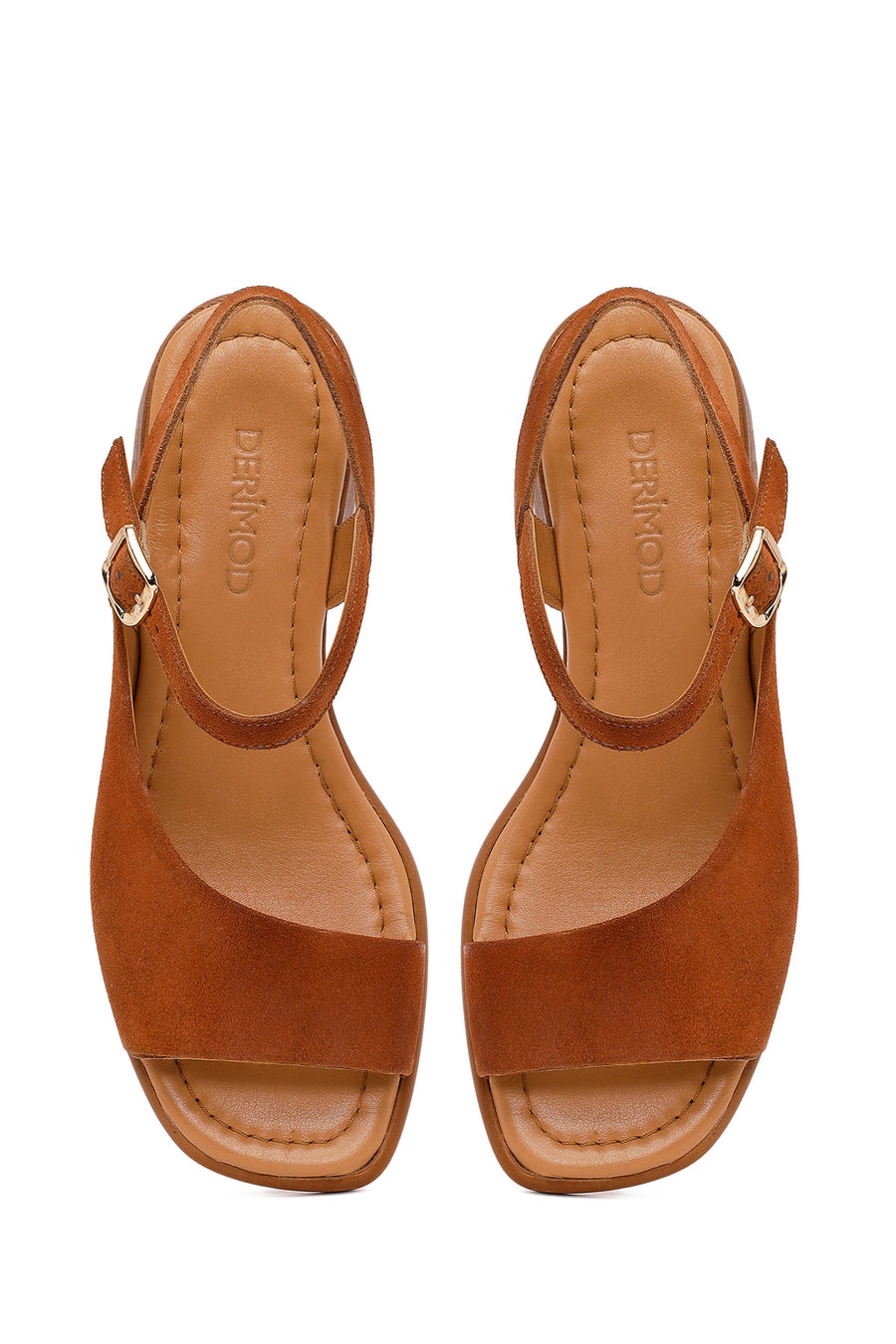 Woman Dark Powder Ankle-Buckle Low-Heel Suede Leather Sandals