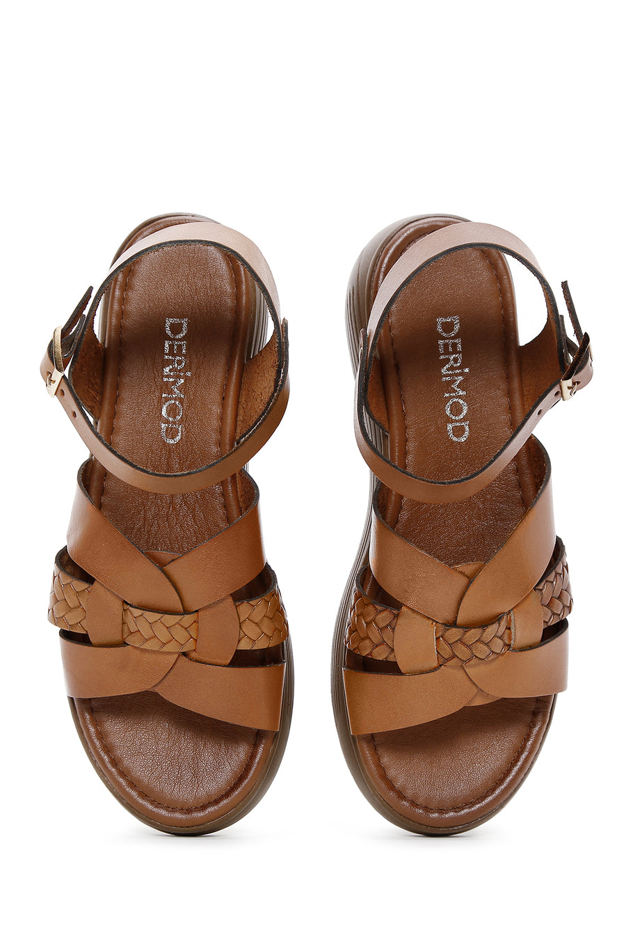 Women's Tan Leather Thick Soled Comfort Sandals