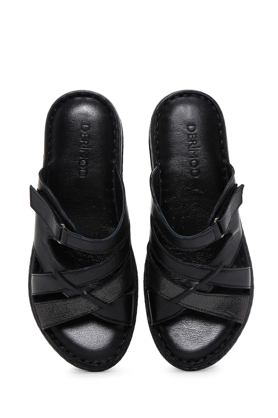 Women's Black Leather Comfort Slippers