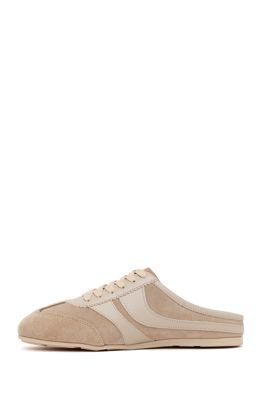 Kadın Bej Mule Arkası Açık Süet Deri Sneaker