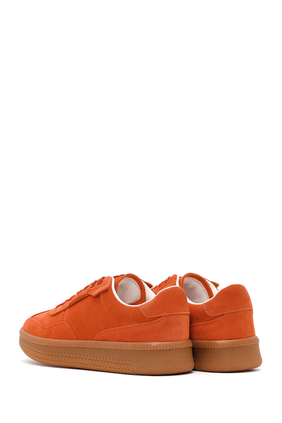 Woman Orange Lace-Up Suede Leather Leather Sneaker