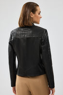 Tania Women's Black Short Leather Jacket | Derimod
