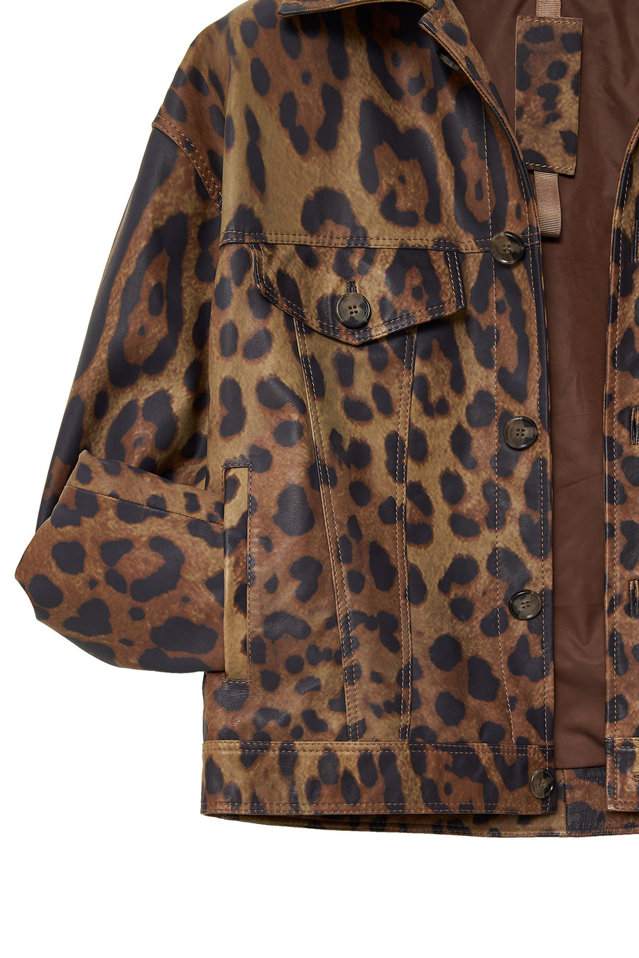 Valenza Women's Brown Leopard Patterned Leather Jacket