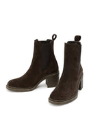 Woman Brown Chunky Heel Suede Leather Chelsea Boots | Derimod