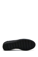 Women's Black Leather Buckle Wedge Heeled Loafer | Derimod