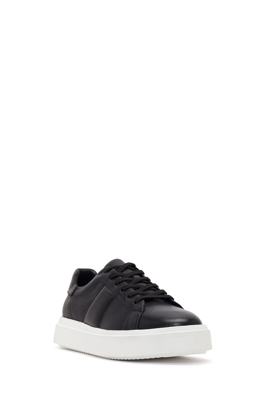 Erkek Siyah Bağcıklı Kalın Tabanlı Deri Sneaker