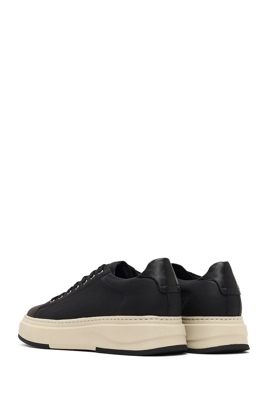 Male Black Lace-Up Thick-Soled Leather Sneaker