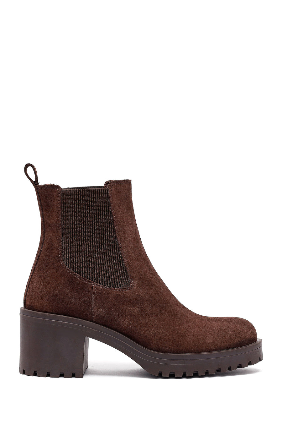Woman Brown Chunky Heel Suede Leather Chelsea Boots 25WFD132410 | Derimod