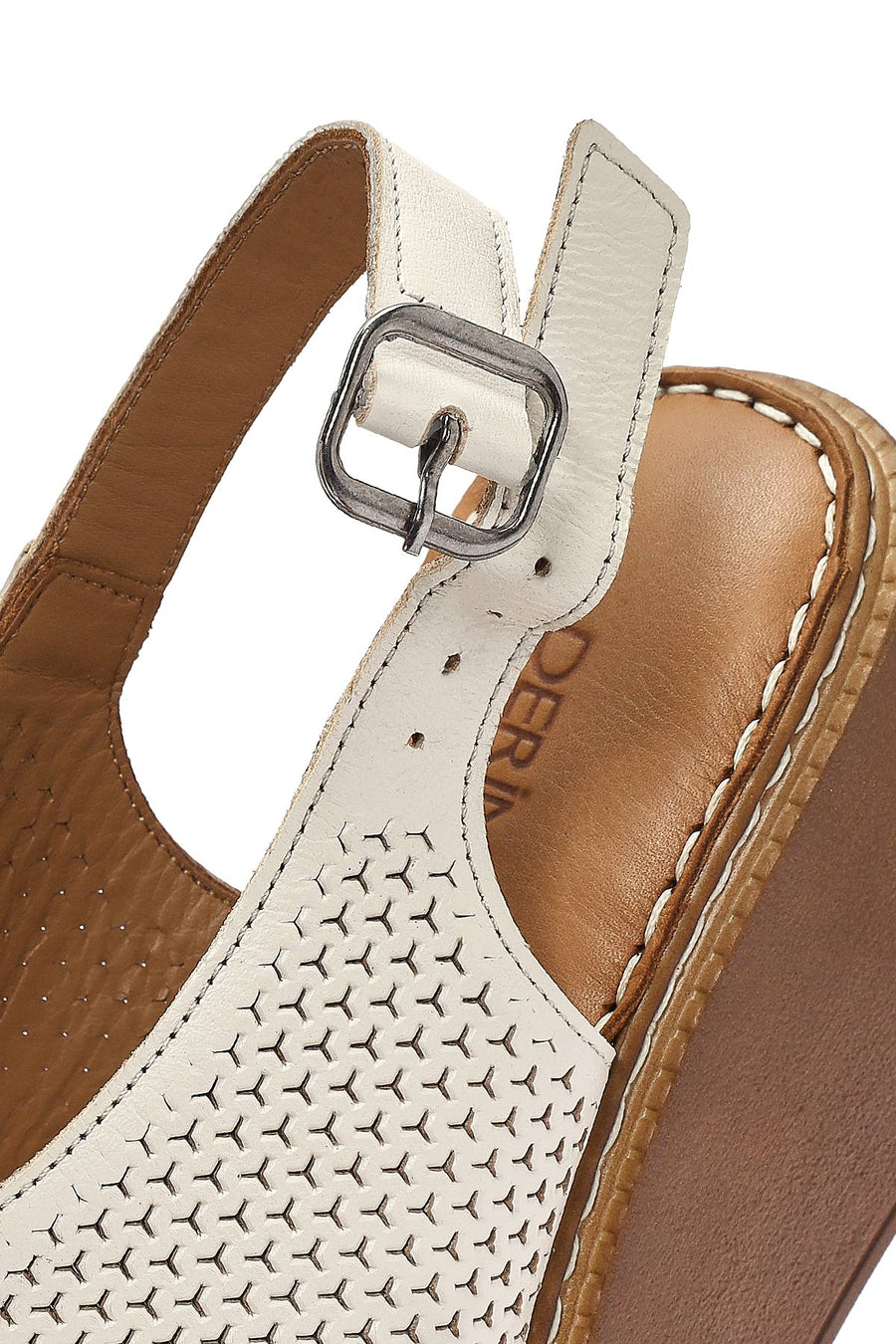 Women's Cream-Colored Ankle Buckle Platform Leather Comfort Sandals