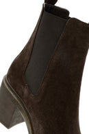 Woman Brown Chunky Heel Suede Leather Chelsea Boots | Derimod