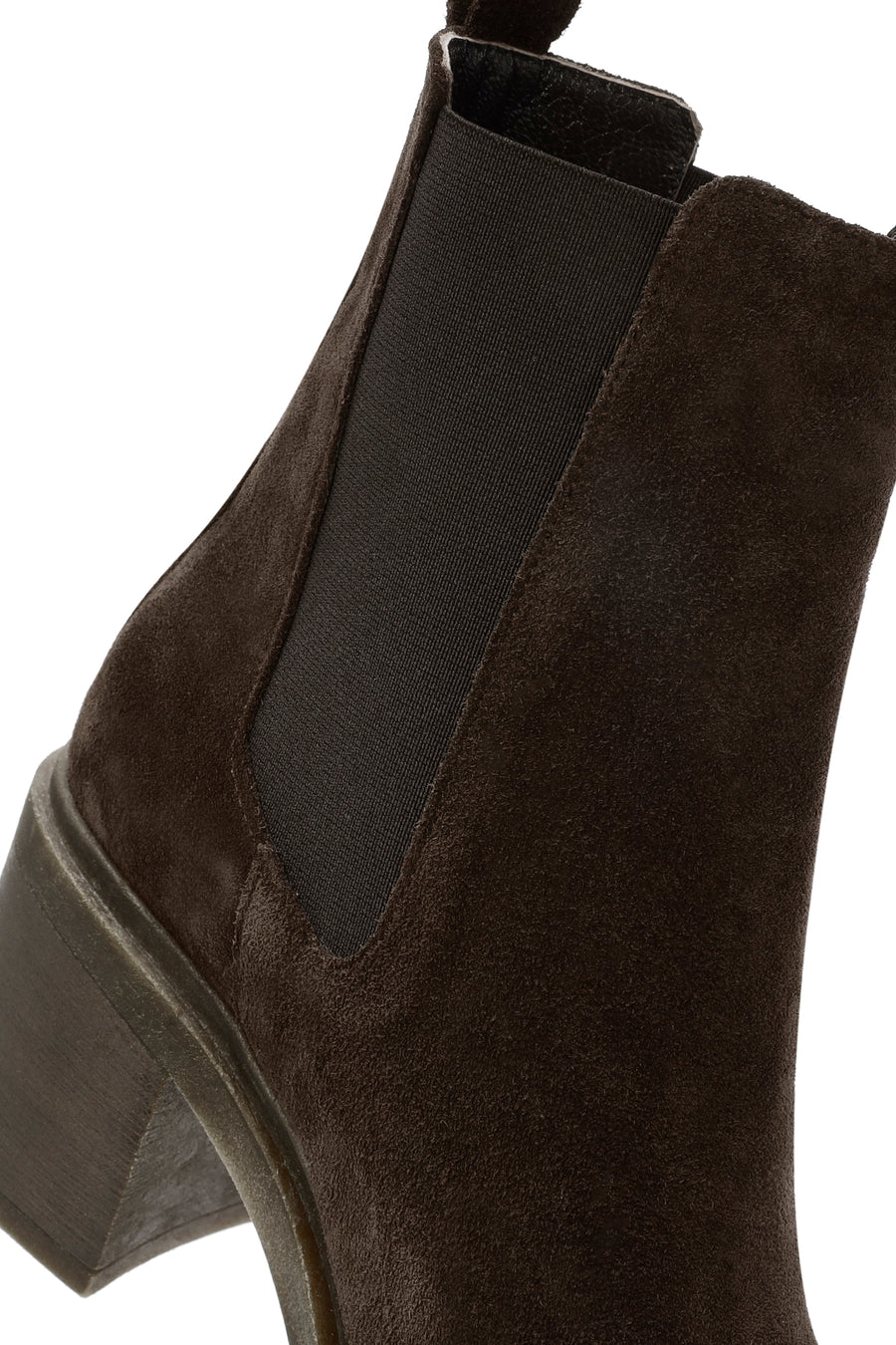 Woman Brown Chunky Heel Suede Leather Chelsea Boots