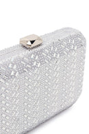 Woman Silver Long Chain Strap Stone-Embellished Mini Box Evening Bag | Derimod