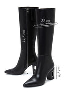 Woman Black Zippered Heels Leather Boot | Derimod