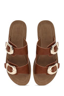 Women's Brown Double Buckled Thick Soled Slippers | Derimod