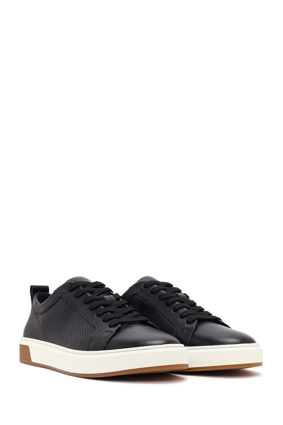 Erkek Siyah Bağcıklı Deri Sneaker