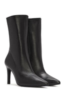 Women's Black Zippered Thin Heeled Leather Boots | Derimod