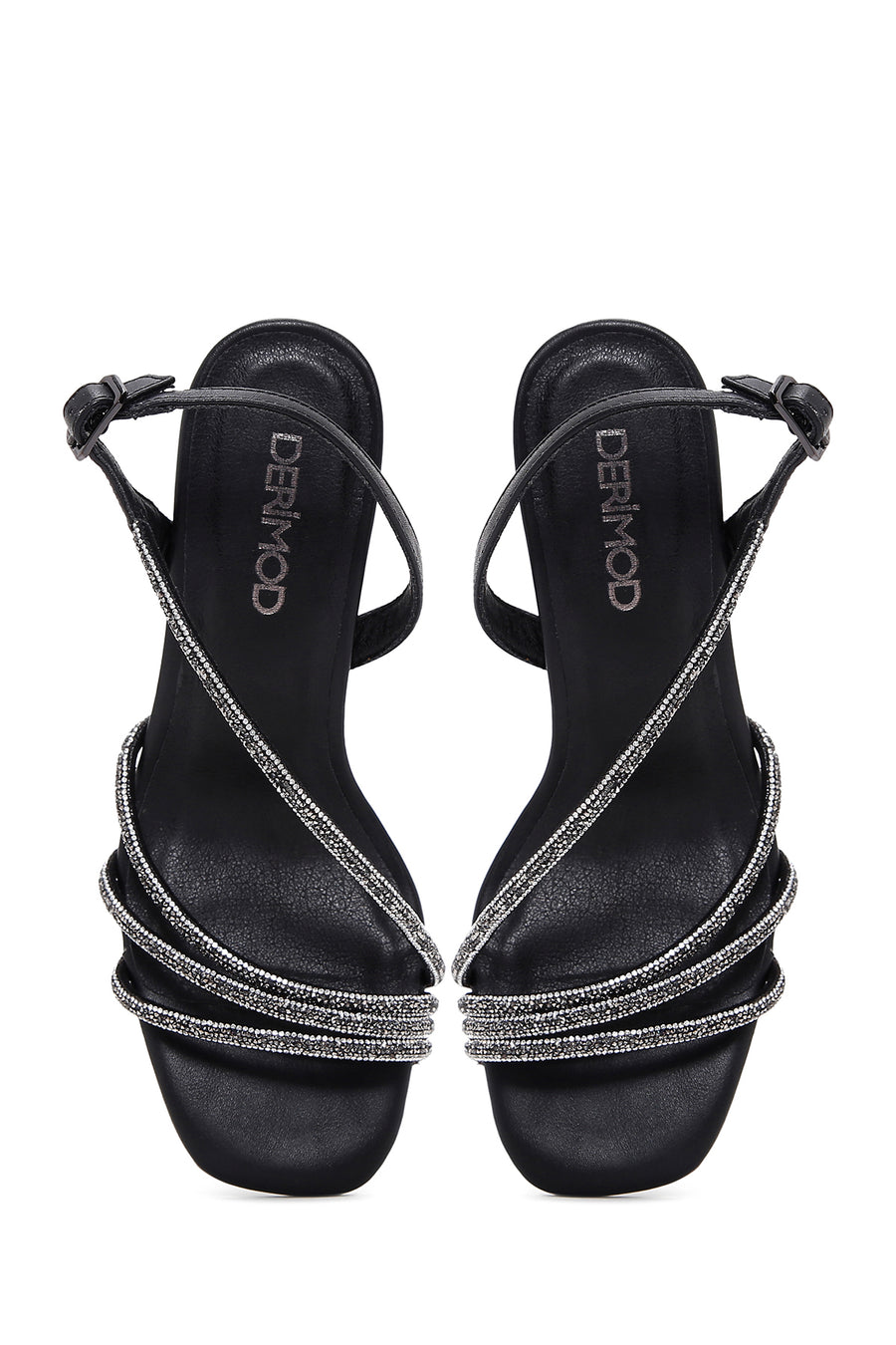 Women's Black Stone Evening Dress Thin Heel Sandals