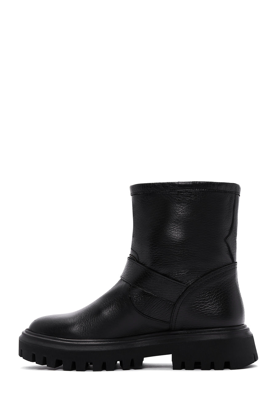Women's Black Leather Buckle Boots