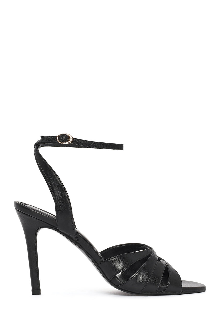 Woman Black Ankle-Buckle High Stiletto-Heel Leather Sandals 26SFD161618 | Derimod