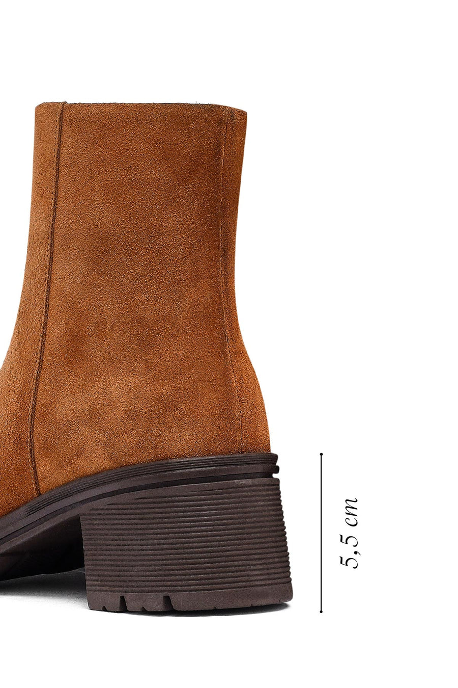 Woman Tan Zippered Chunky Heel Suede Leather Boat