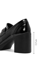Woman Black High Thick-Heeled Patent Leather Leather Masculine Loafer | Derimod