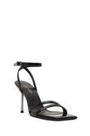 Women's Black Ankle Buckle Stoned Thin Heel Patent Leather Sandals | Derimod