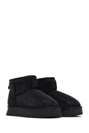 Woman Black Thick-Soled Embellished Leather Teddy Boots | Derimod