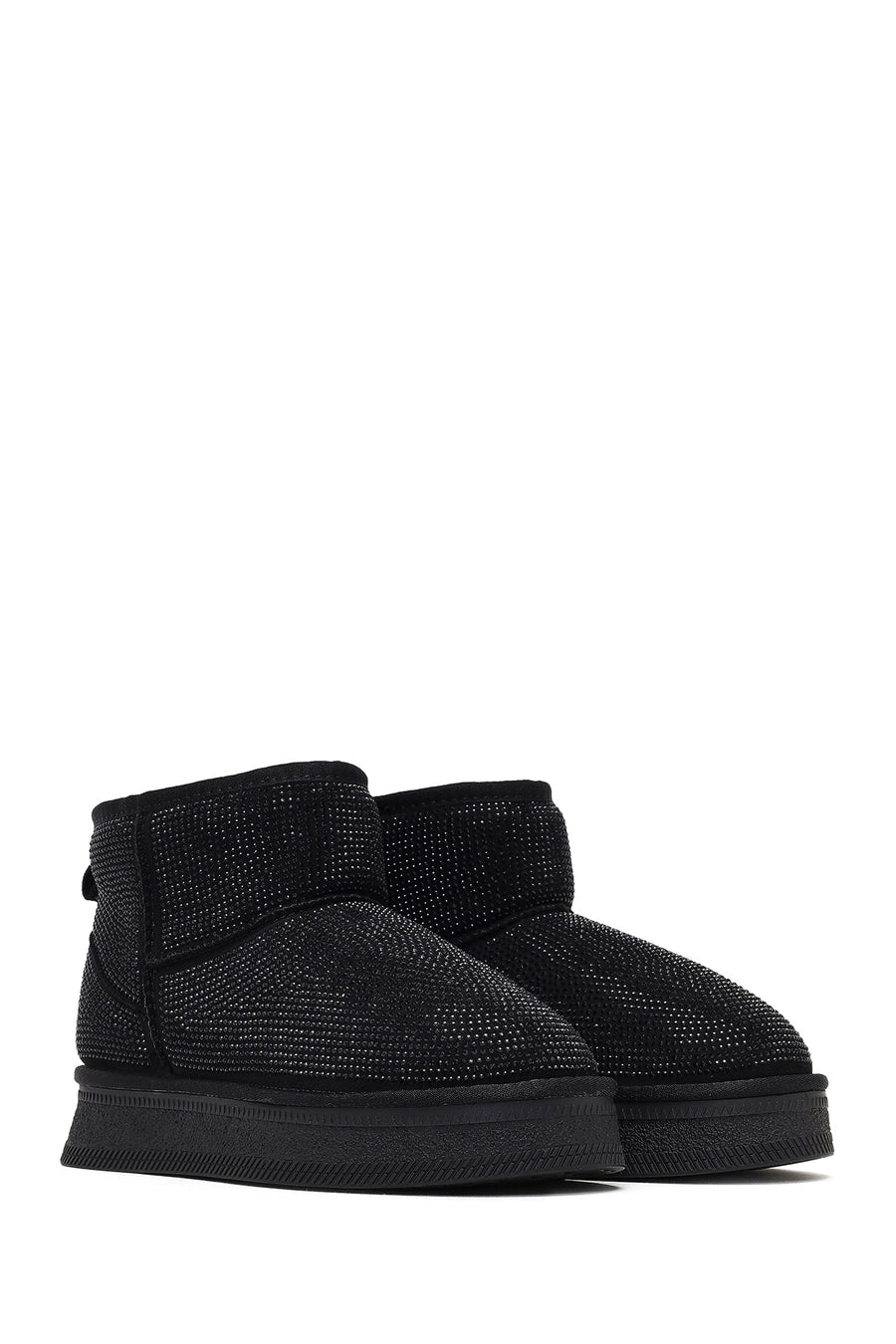 Woman Black Thick-Soled Embellished Leather Teddy Boots