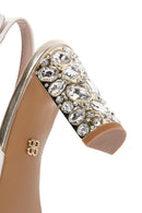 Women's White Back Strap Stoned Thick Heel Sandals | Derimod