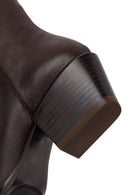 Woman Brown Zip Closure Short Thick-Heeled Leather Cowboy Boots | Derimod