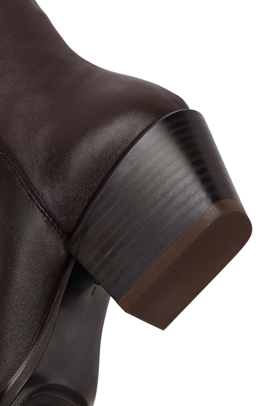 Woman Brown Zip Closure Short Thick-Heeled Leather Cowboy Boots