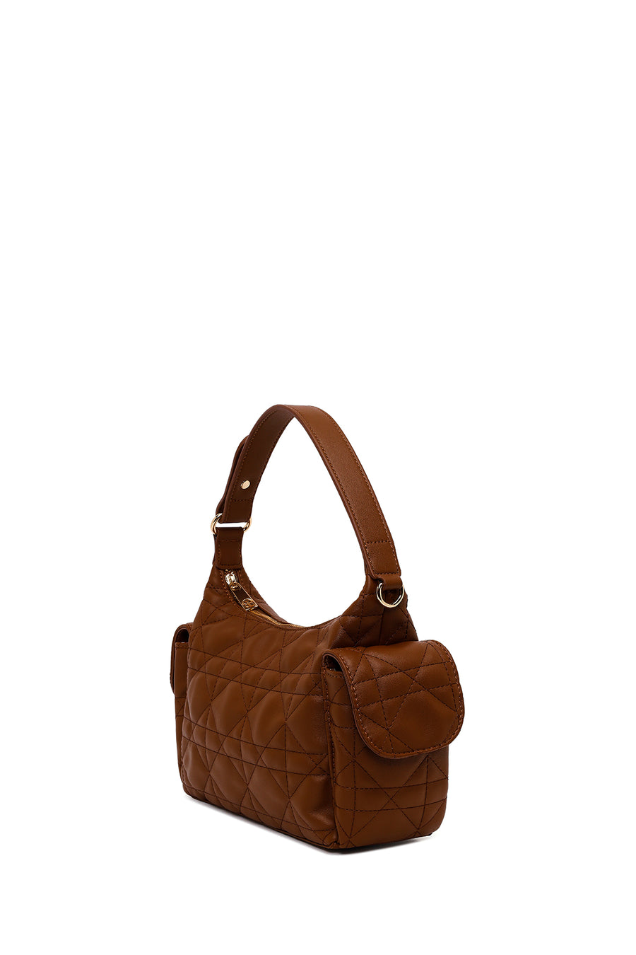 Woman Brown Long-Strap Quilted Shoulder Bag