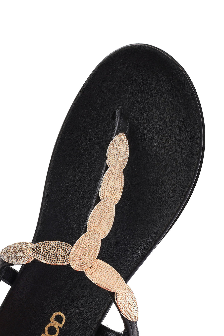 Women's Black Buckle Thong Leather Sandals