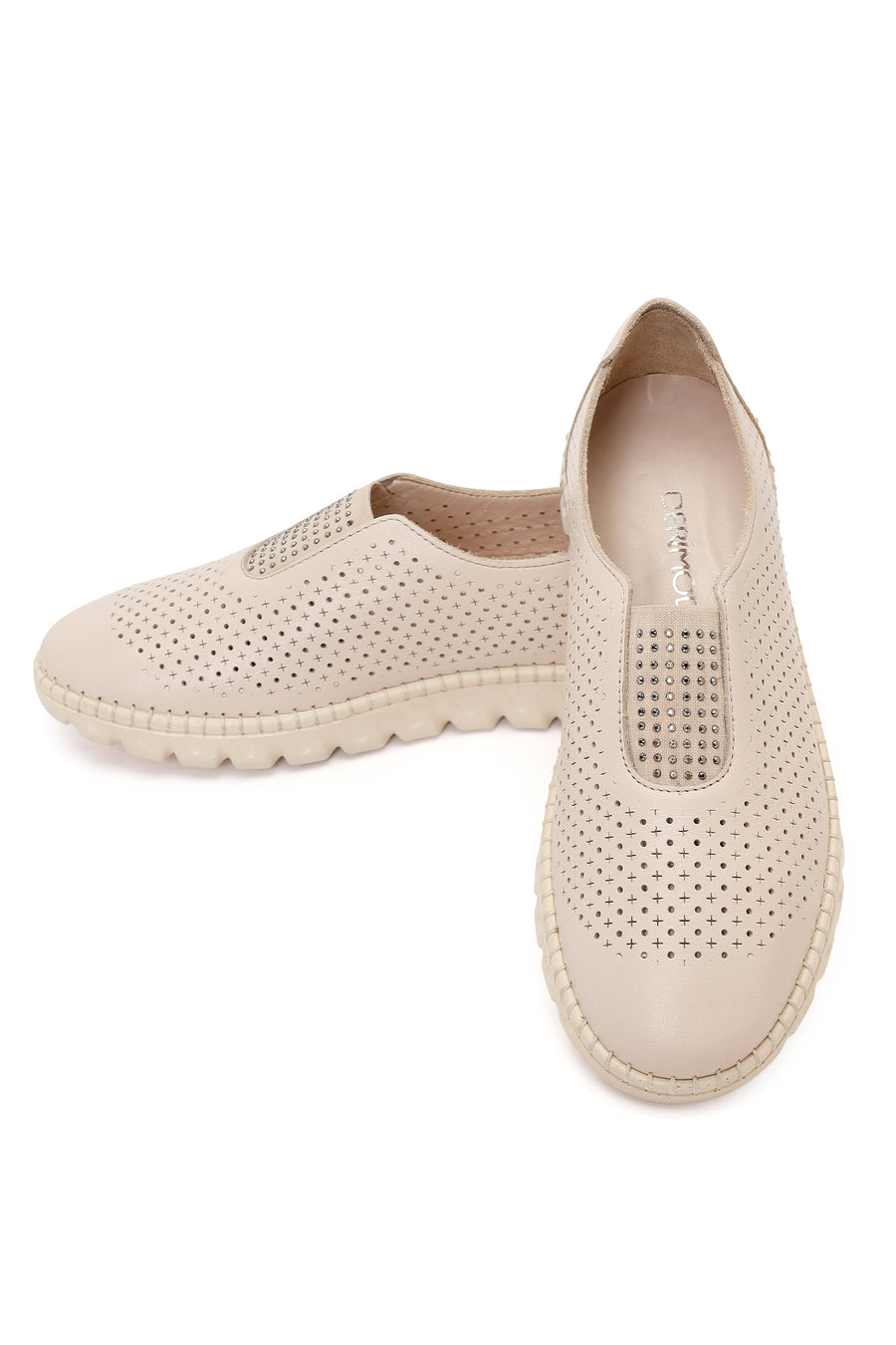 Woman Cream Leather Comfort Shoes