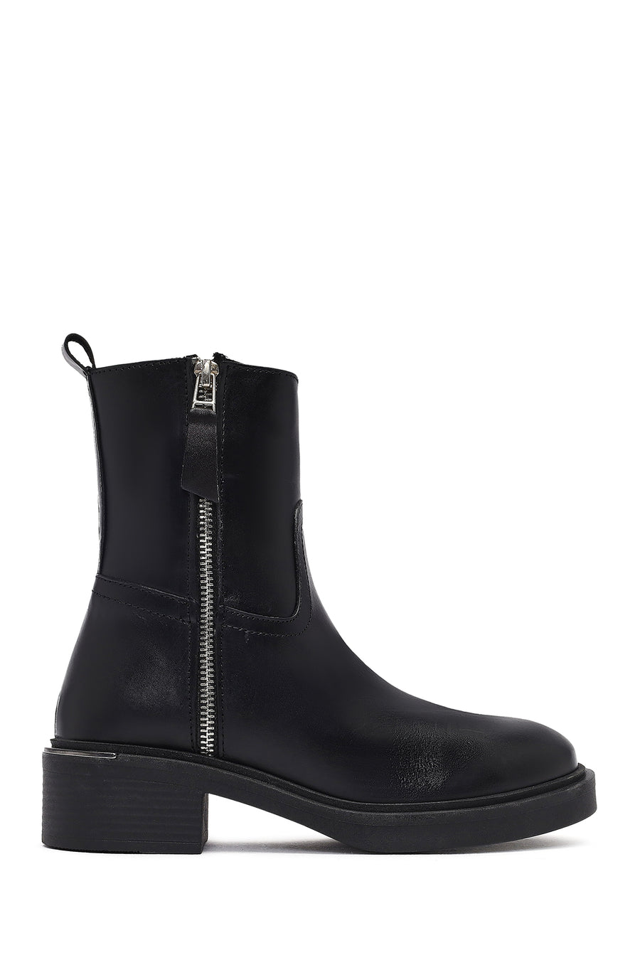Women's Black Zippered Leather Boots 25WFD185518 | Derimod