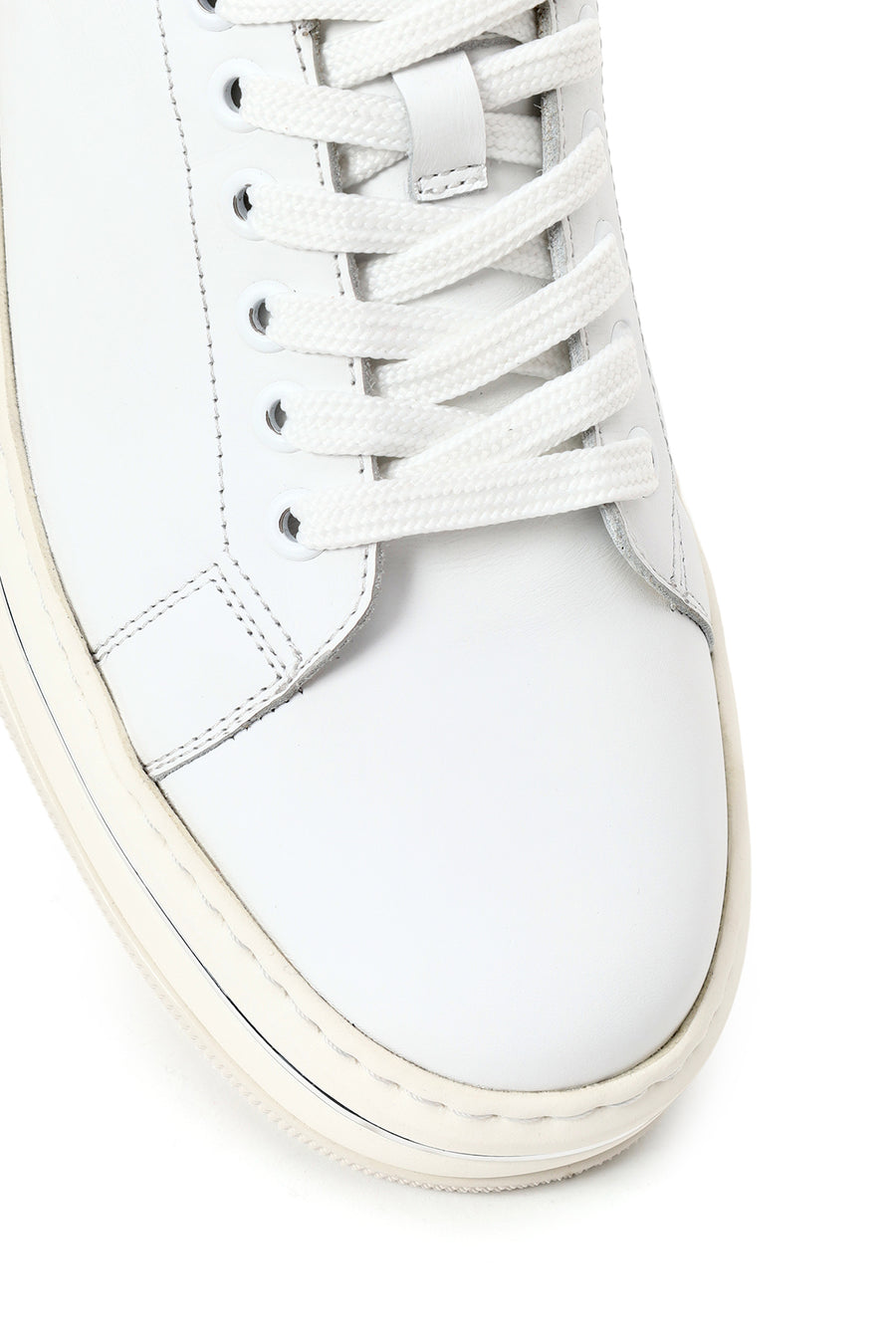 Erkek Beyaz Bağcıklı Kalın Tabanlı Deri Sneaker