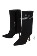 Women's Black Heeled Suede Leather Boots | Derimod