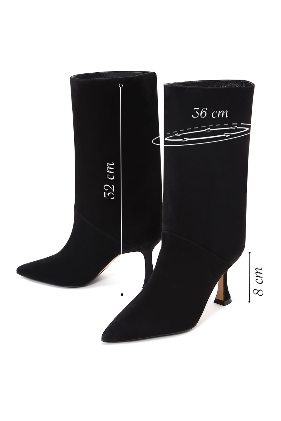 Women's Black Heeled Suede Leather Boots