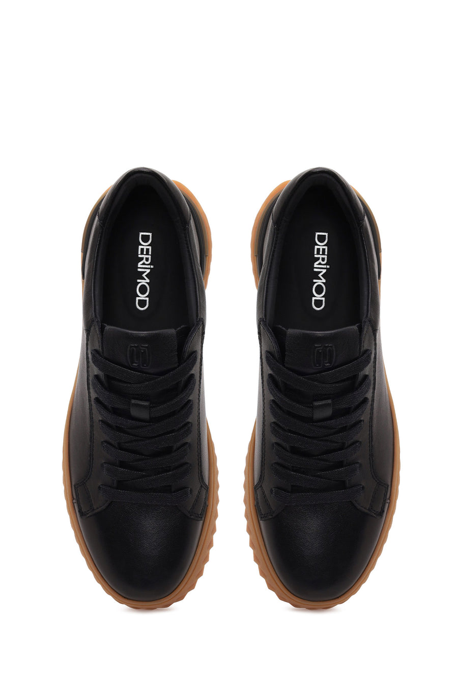 Erkek Siyah Bağcıklı Deri Casual Sneaker